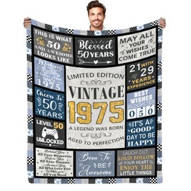 50th Birthday Gifts for Men, Vintage 1975 Birthday Blanket 50"x60", Birthday Gifts for 50 Year Old Men, 1975 Birthday Gifts for Men, Funny 50th Birthday gift for Him Husband Dad Brother Uncle Friend