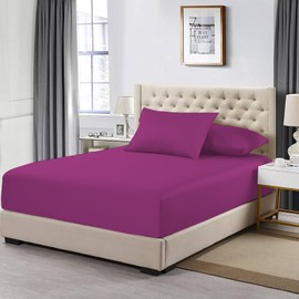 MistyMorning Extra Deep Fitted Sheet 16''/40cm, Egyptian Cotton bed sheets with 200 Thread Count, Soft & Premium quality Bedding & Linen (Purple, King)