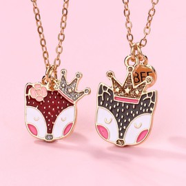 2PCS BFF Necklaces, Cute Crown Fox Pendant Chains Necklaces, King Queen Fox Best Friends Forever Necklace for 2, Valentine Friendship Jewelry Gifts for Girls Boys Friends Mother Sisters