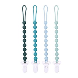 One Piece Design Silicone Pacifier Clip Holder,Pack of 4 Flexible Paci Leash,Binky Clips with Textures for Baby Boys and Girls,Newborn Essential (Green)