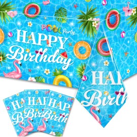 3 Pieces Pool Party Tablecloth Summer Swimming Pool Table Decoration Disposable Pool Birthday Party Table Cover for Hawaii Birthday Baby Shower Party Supplies