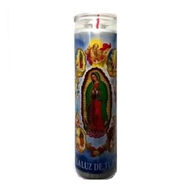 Virgen de Guadalupe White Prayer Candle – 8" Tall Glass Jar, Unscented Devotional Veladora for Spiritual Rituals & Home Altars (Pack of 12)