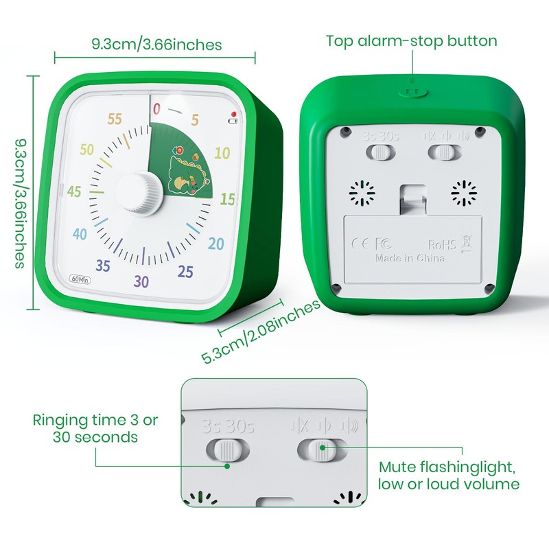 Yunbaoit Visual Timer with Protective Case, Dinosaur Disk 60 Minute