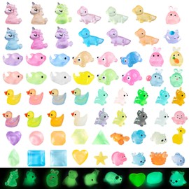 68 Pcs Mini Luminous Resin Animals, 17 Styles Tiny Resin Animals 9 Mini Gem, Mini Duck Turtle Dolphin Puppy, Glow in the Dark Micro Landscape Decorations for Doll House Garden Landscape Aquarium Decor