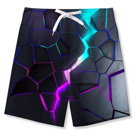 TUONROAD Boys Swimming Shorts Funny 3D Print Quick Drying Swimming Trunks with Mesh Lining Summer Beach Shorts 5-14 Years, 1 A flash
