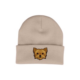 Bang Tidy Clothing Yorkshire Terrier Beanie Hat - Dog Lovers Gifts for Women Men - Knitted Winter Hats - Embroidered - Acrylic - Sand