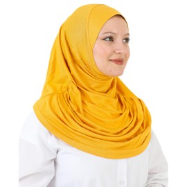 Prien Plain Ready To Wear Hijab for Women, Muslim Instant Turbans, Soft Jersey Scarf, Islamic Clothes, Long Hijabs, Abaya (Deep Yellow)