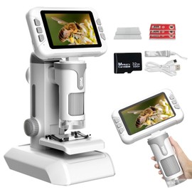 PYRODUM 4,0" IPS Digital Mikroskop 1600X, 1080P Tragbares Handmikroskop mit Foto- und Videoaufzeichnung, 32 GB Karte, LED-Licht, Objektträgerproben, Wiederaufladbar USB-Mikroskop für Kinder/Erwachsene
