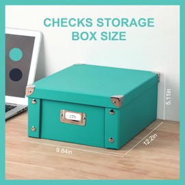 2 Pcs Checks Storage Box with Lid Document Boxes Banker Boxes Lake Green Document Bin Snap Close Receipt Box Storage Foldable Cardboard Record Boxes For Files Orangize Books Files Envelope 12"x10"x5"