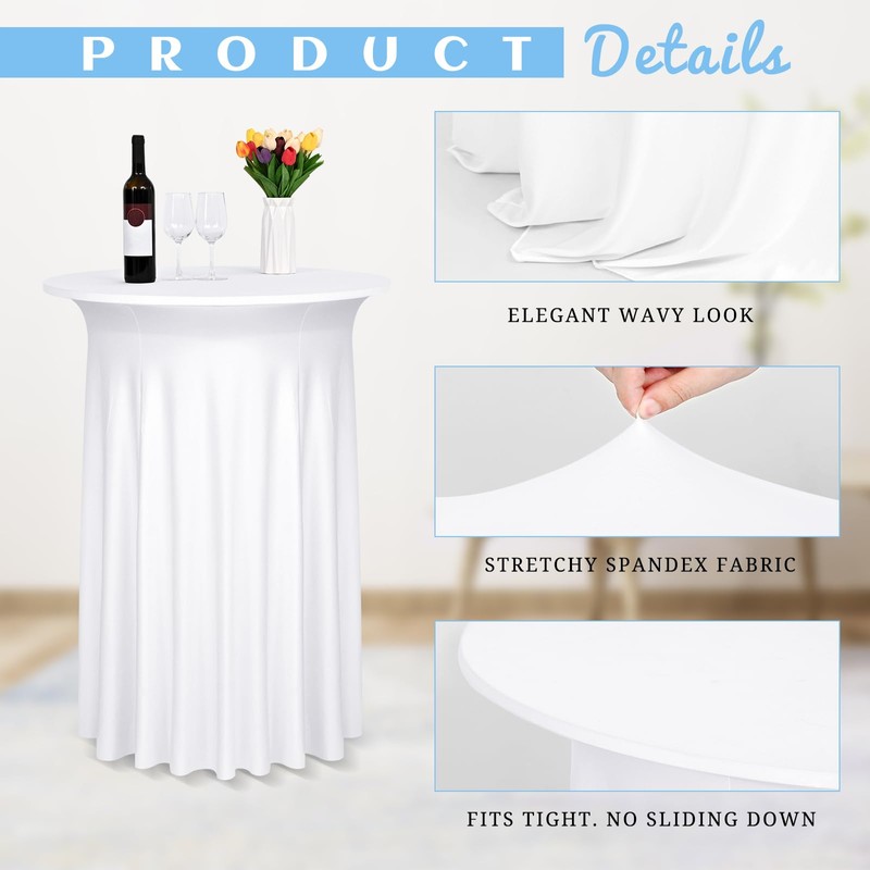2 Packs Round Cocktail Table Cloth with Wavy Drapes, Spandex