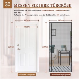 Yotache Fly screen door, balcony door, black, 110 x 220 cm, right/left opening, suitable for balcony doors or patio doors