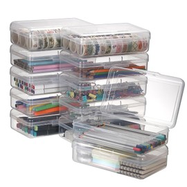 BTSKY 12 Pack Multipurpose Utility Storage Box- Large Capacity Clear Plastic Storage Box for Pencils Stackable Pencil Box with Snap Lid Closure Pencil Holder Box for Organize Pencils Watercolor Pens