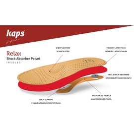Orthotic Orthopedic Shoe Insoles Inserts with Arch Support Made of Leather and Memory Foam, Kaps Relax Shock Absorber Pecari (36 EUR / 3 UK/Women)