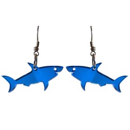 Great Blue Shark Earrings, Shark Week, Mirrored Blue Acrylic, Shark Statement Dangle Earrings, Marine Animal Aquatic