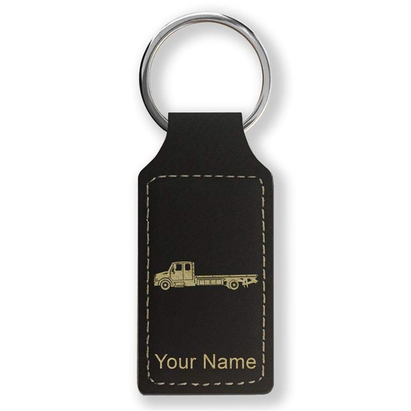 LaserGram Rectangle Keychain, Flat Bed Tow Truck, Personalized Engraving Included