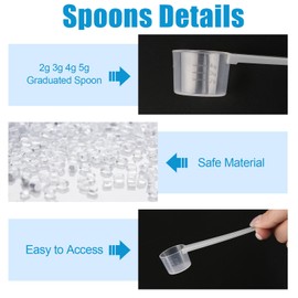 Set of 4 Measuring Spoons, Dosing Spoons Transparent with Scale 2 g, 3 g, 4 g, 5 g Scales, Measuring Spoon Gram, Dosing Spoon 5G for Baking, Cooking, Coffee, Washing Powder, Protein Powder, Creatine
