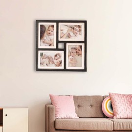 Donmills Collage Photo Frame 7x5 4-Opening Rustic Farmhouse Photo Frames Multiple Pictures 4X6 with Mat Family Frame for Wall Decor Hanging or Tabletop Display