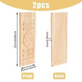 SUPERFINDINGS Pack of 2 220 x 80 x 10 mm Rectangular Wooden Carved Appliqué Frame Onlay Flower Made of Wood Carved Sticker Unpainted Furniture Decoration for Home Door Cabinet