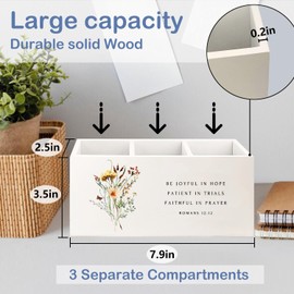 SNNDER Floral Christian Pen Holder for Desk, Christian Religious Gifts for Women, Romans 12:12 Bible Verses Wooden Pen Pencil Holder Organizer for Home Office Desk Accessories