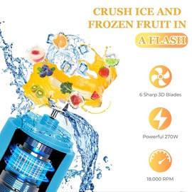 Portable Blender by WIZTRONIX | Mini Smoothie Blender Cordless | 20 Oz size Personal Blender Cup | Small Portable Blender for Smoothies with 6 Blades, Travel Lid and USB Rechargeable (Blue)