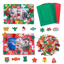 TINYFUTURE 16 Set Christmas Picture Frame Craft kit with 500 Piece Sticker and Self Adhesive Magnet Art Day Christmas Ornament for Kids Girls Boys Xmas Party Favor Home Decor
