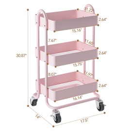 MIOCASA 3-Tier Metal Utility Rolling Cart, Heavy Duty Multifunction Cart with Lockable Casters, Easy to Assemble, Suitable for Office, Bathroom, Kitchen, Garden