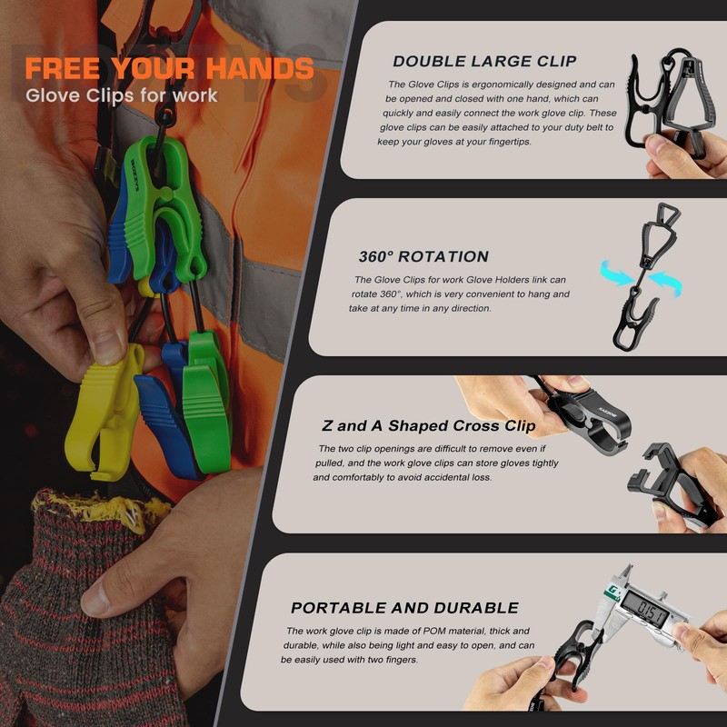 BOZZYS Glove Clips for Work 6-Pack | Blue A+Z Combo