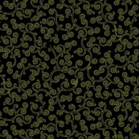 Timeless Treasures Gilded Rose CM1320 Black Curls w/Metallic