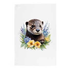 Purely Home Floral Otter Tea Towel - Animals & Flowers Nature Wildlife Gift/Present - Panama Cotton Kitchen Dish Towel/Drying Cloth - 67cm x 45cm