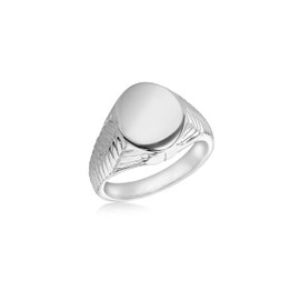 Tuscany Silver Unisex Sterling Silver Rhodium Plated 12mm x 14mm Chevron-Band Oval Signet Ring #S