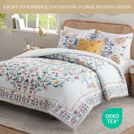 Madison Park King Comforter Set, Medallion Floral Comforters King Bedding Shabby Chic, All Season, Soft Cotton Rich King Size Comforters, Shams, Décor Pillow, Gemma, King/Cal King White/Multi 4 Piece