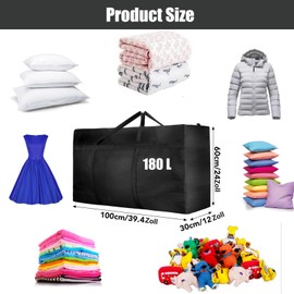 wintfarm extra large storage bags,4PCS 180L Waterproof Duvet clothes storage bag,600D Oxford For Under Bed Storage,Clothes,Bedding Or Traveling And Moving,100 * 60 * 30cm large storage bags with zips