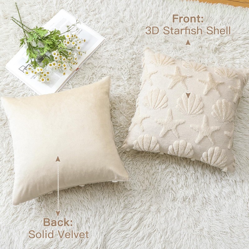 Shell Starfish Throw Pillow Covers Set of 2 Beach Seaside