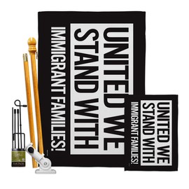 Abolish ICE United We Stand with Immigrants Flag Kit Stand Pole Wall Hanging Decor Home Poster Balcony Bandera para Mexican Gifts SF NY MAGA Sign Protest Poster Decor Los Angeles Pride