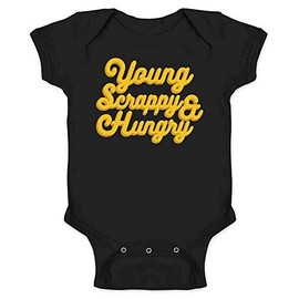 Pop Threads Young Scrappy & Hungry Quote Infant Baby Boy Girl Bodysuit Black 6M
