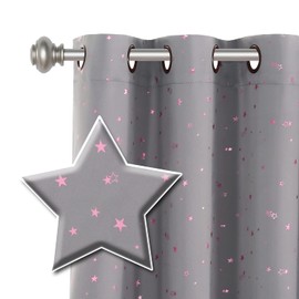 H.VERSAILTEX Blackout Star Curtains for Kids Room Boys Girls Twinkle Stars Thermal Insulated Cute Thick Soft Curtain Drapes, Grommet Top, 1 Panel, 52" W x 63" L, Grey/Pink