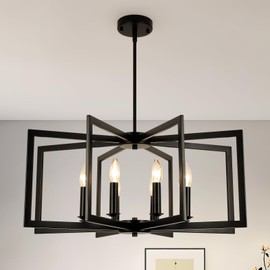 foucasal 8-Light Black Chandelier, Dining Room Light Fixture Geometric Metal Modern Industrial Pendant Lights Kitchen Island, Farmhouse Chandelier Lighting for Entryway Stairway Foyer Hallway