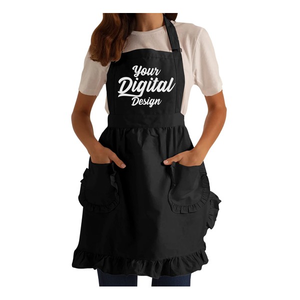 TEEAMORE Custom Ruffle Apron Digital Print Add Your Design Kitchen