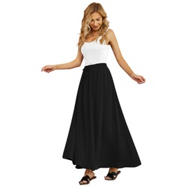 Yincro Women's Flowy Maxi Skirt Summer Pleated High Waisted Casual Long Skirts with Pockets (Black, 2XL)