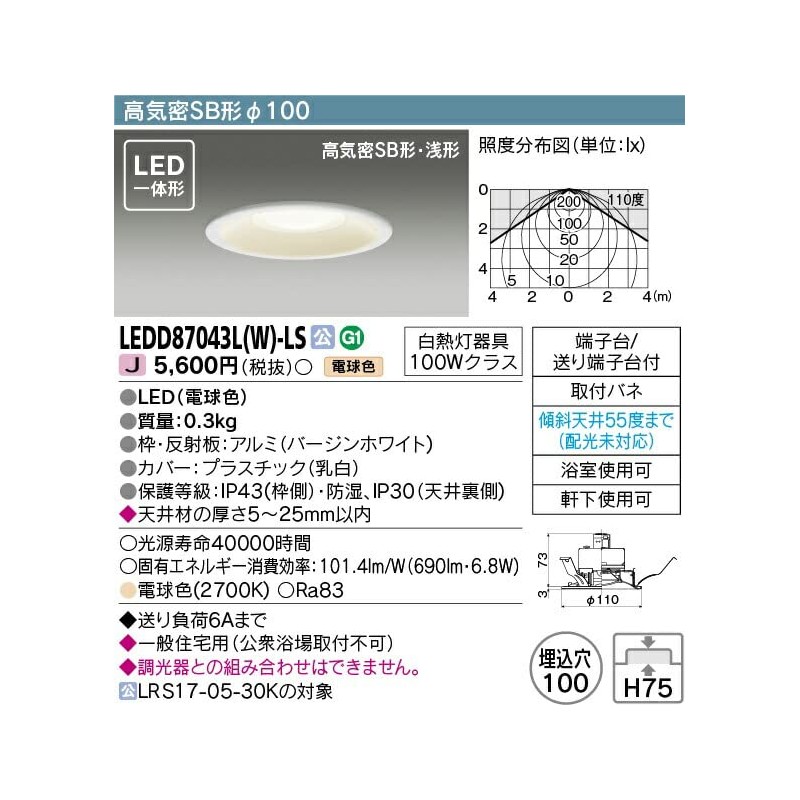 Toshiba LEDD87043L(W)-LS Integrated Light Source, High Airtight SB Shape LED