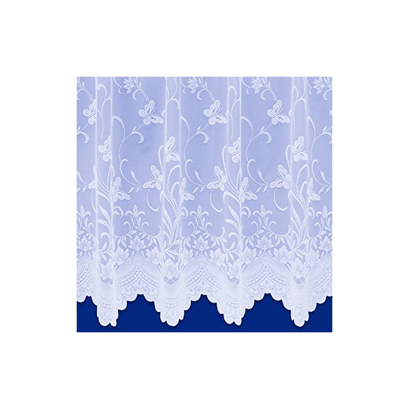 Butterfly Floral Trailing Leaf Pattern Net Curtains In White -