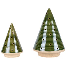 DEMDACO Glossy Green Tree 9.5 x 6 Stoneware Decorative Tea Light Candle Holder Set 2