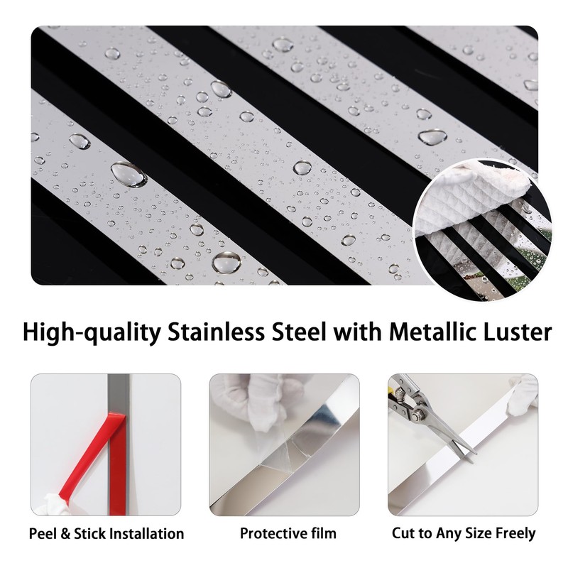 Lunghaa Peel and Stick Metal Finish Molding Trim, Stainless Steel