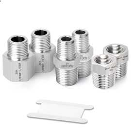 ERGAOBOY 6 Pcs 1/8" BSP x 1/4" BSP Forged Stainless Steel Pipe Fitting, Hex Bushing, Reducer Adapter, Reducing Hex Nipple Connectors