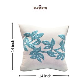 blossoms home & beyond Floral Embroidered Cushion Cover with Flap – 14x14 Inch, Off-White, Pure Cotton Throw Pillow Case for Sofa, Couch, Bed – 1 Pc
