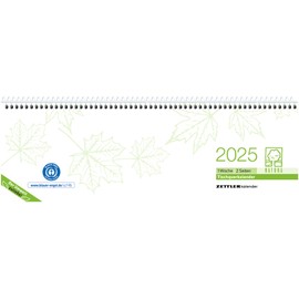 Zettler - Table Landscape Calendar 2025 Recycling, 29.6 x 9.9 cm, Office Calendar with 120 Pages, Daily, Weekly and Interest Day Counting, Tax Dates, Recycled Paper and International Calendar