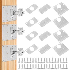 Mivanta 12 Pieces Stainless Steel Hinge Repair Plate - Stainless Steel Repair Plates with Screws, Type A and B for Cabinet and Table Fixing (8 Holes)