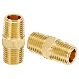 PATIKIL Brass Nipple Pipe Fittings, 3Pcs 1/4" BSPT x 1/4" NPT Male Thread Hex Tubing Coupler Adapter Connector for Plumbing Water Line Connection Couplings