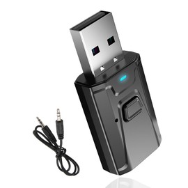 USB Bluetooth 5.0 Dongle Adapter with 3.5mm AUX, 4-in-1 Car Bluetooth Wireless Audio Transmitter Receiver, Plug and Play BT 5.0 Adapter for TV, PC, Home Audio System, Speakers, Headphones