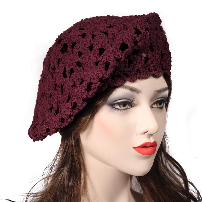 ZLYC Women's Beret Beret Hat, burgundy
